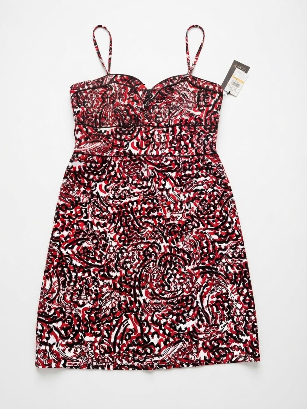 Grass Collection Halter Sundress Women Size Medium Red Black Abstract Y2K Indie